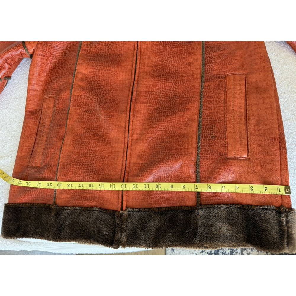 Royal Prestige Crocodile Embossed Faux Leather Shearling Jacket Rust Brown Sz-L - Picture 9 of 11
